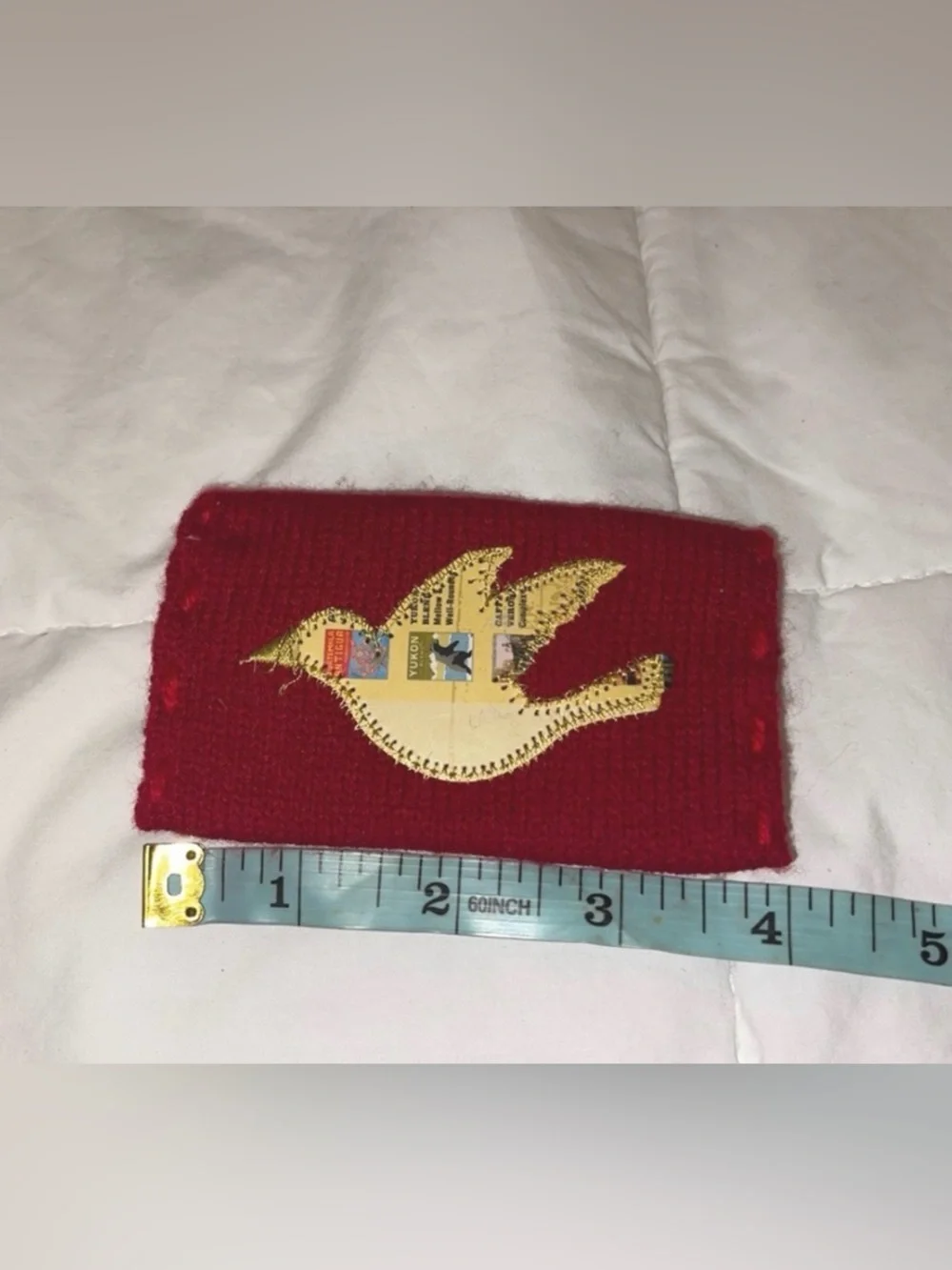 Red Knitted Bird/Dove Appliqué Pouch Wallet